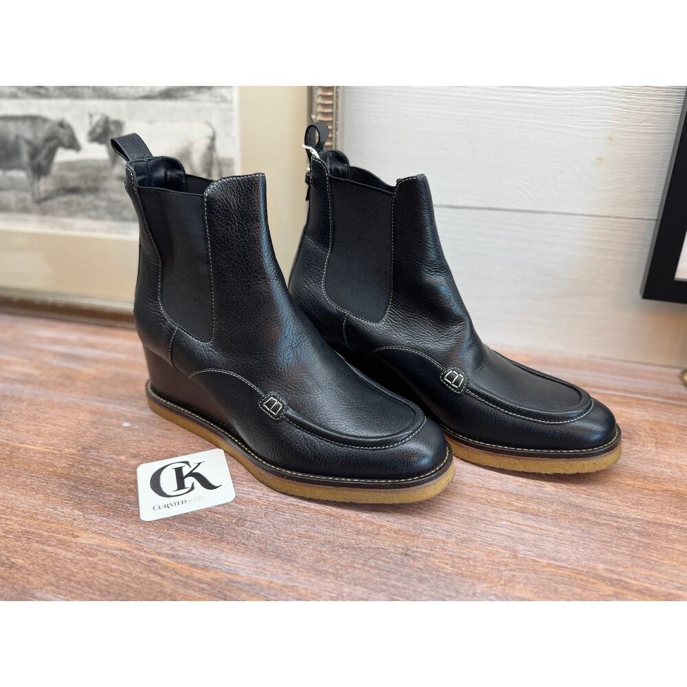 Ferragamo Leather Wedge Boots - Size 40.5 - New in Box